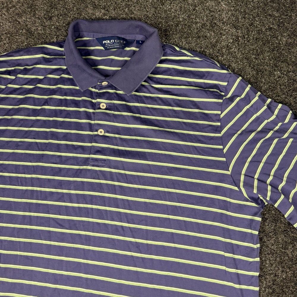 Polo Golf Ralph Lauren Blue Green Stripe Shirt 100% Pima Cotton Men’s Large